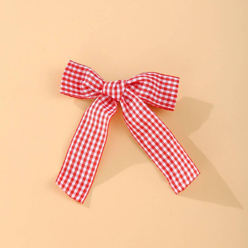 

Gingham Bow Hair Clip, Red and white