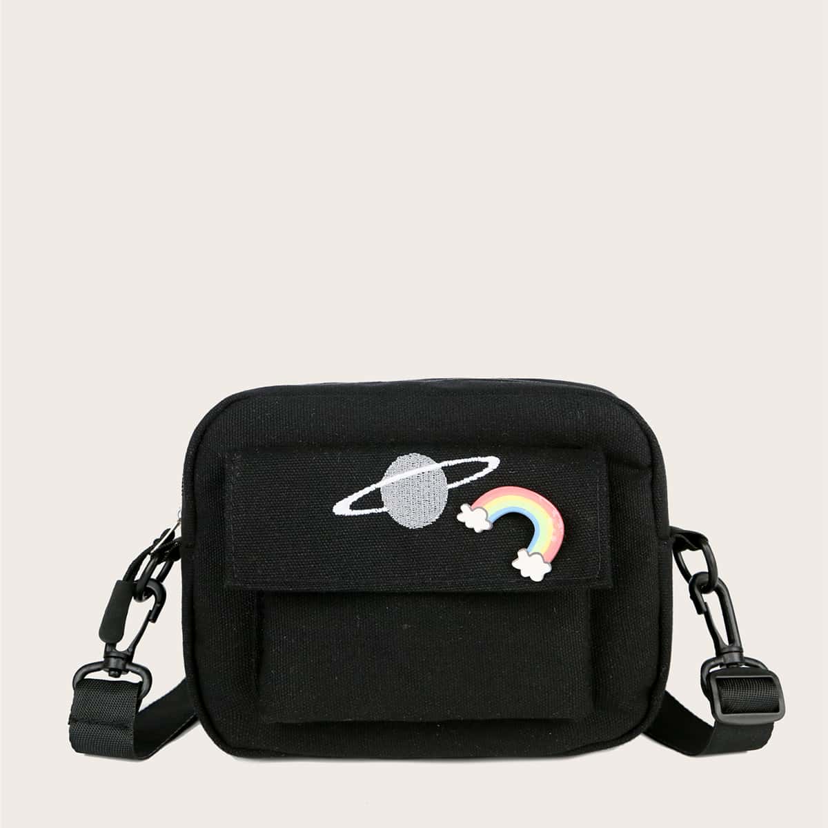 Pocket Front Crossbody Bag, Black