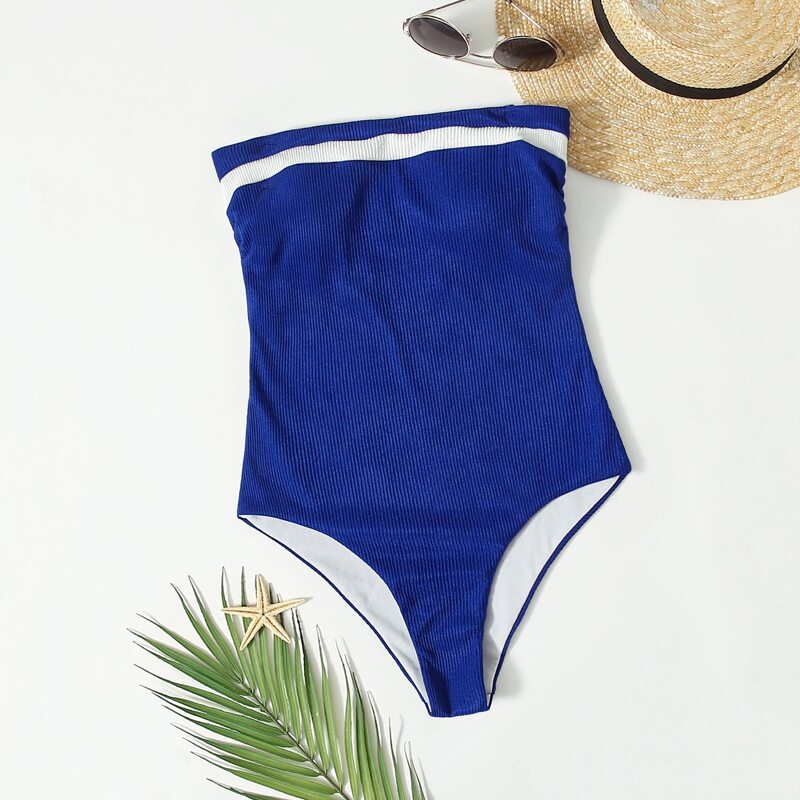 

Ribbed Stripe One Piece Swimsuit, Royal blue