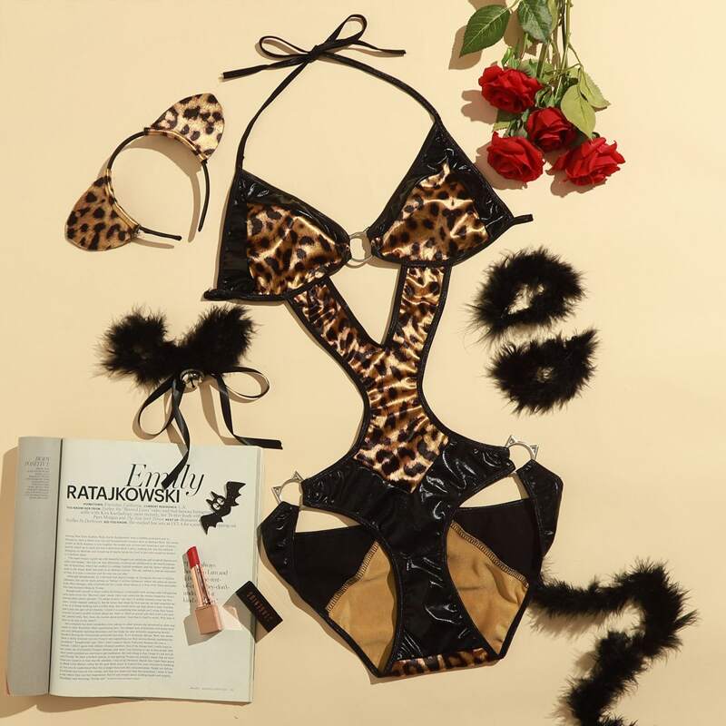 

6pack Faux Fur Decor Leopard Costume Set, Multicolor