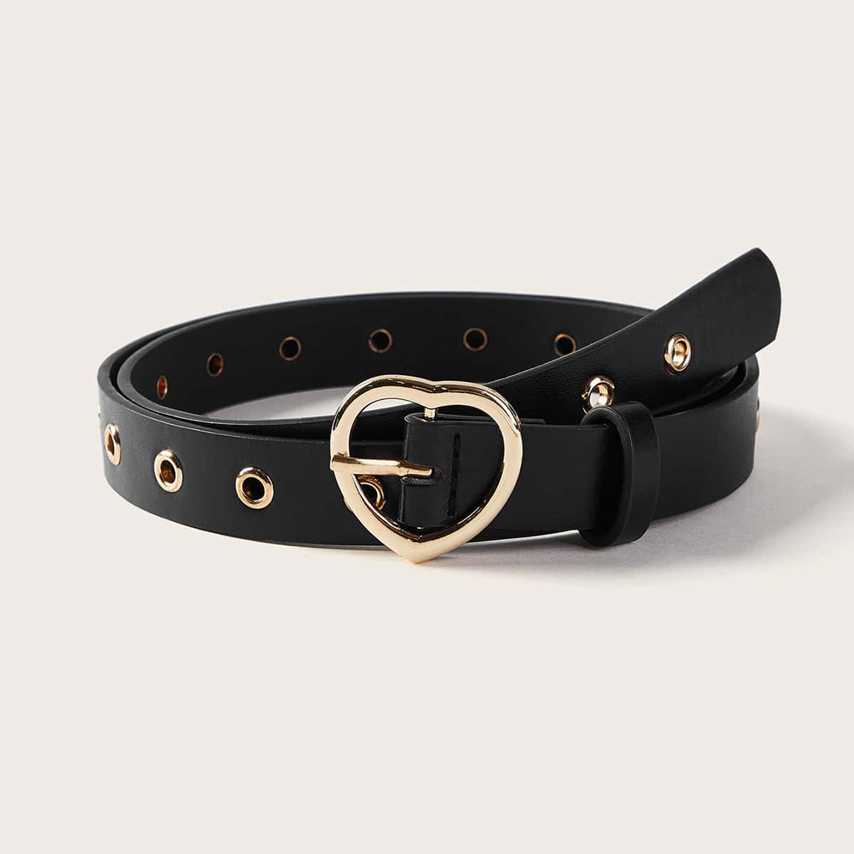 

Eyelet Decor Heart Buckle Belt, Black