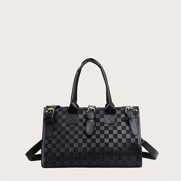 

Buckle Decor Top Handle Bag, Black