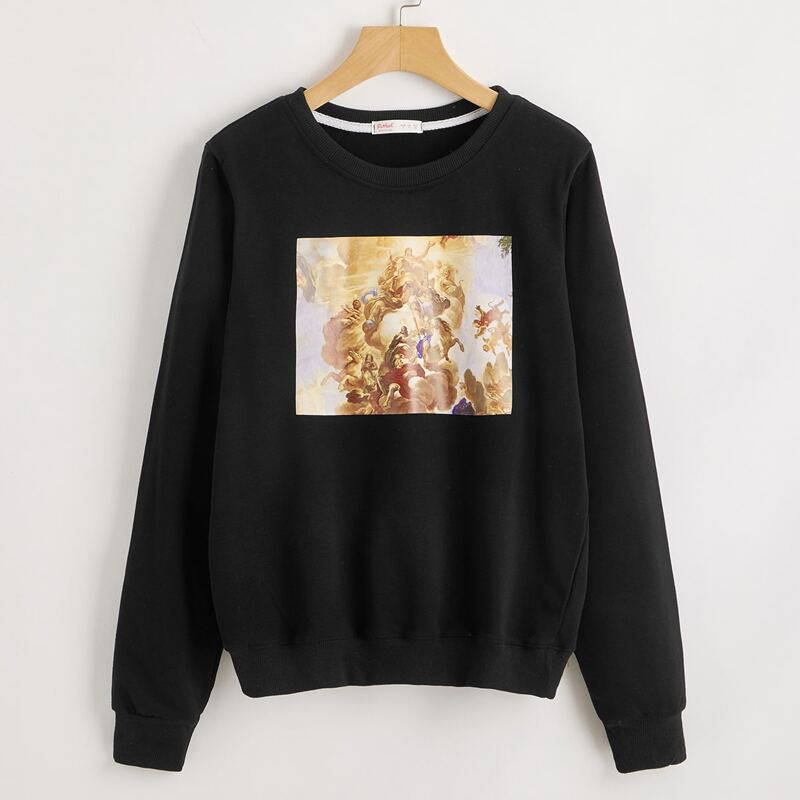 

Oil Painting Graphic Hoodie, Black