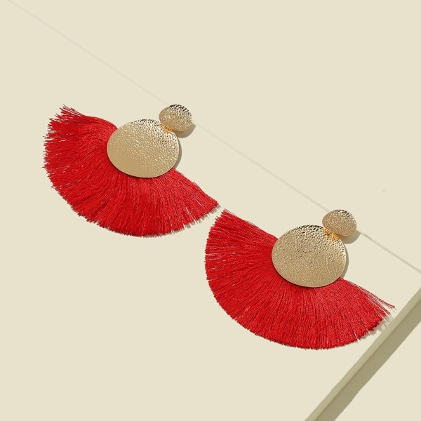 

Tassel Decor Drop Earrings, Red