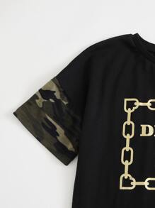 SHEIN 女孩標語圖案迷彩袖T恤和緊身褲套裝 - 彩色 - 查看 4