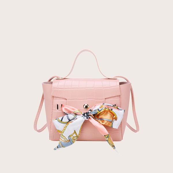 

Girls Crocodile Satchel Bag With Twilly Scarf, Pink