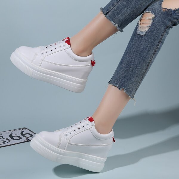 

Lace Up Front Hidden Wedge Sneakers, White