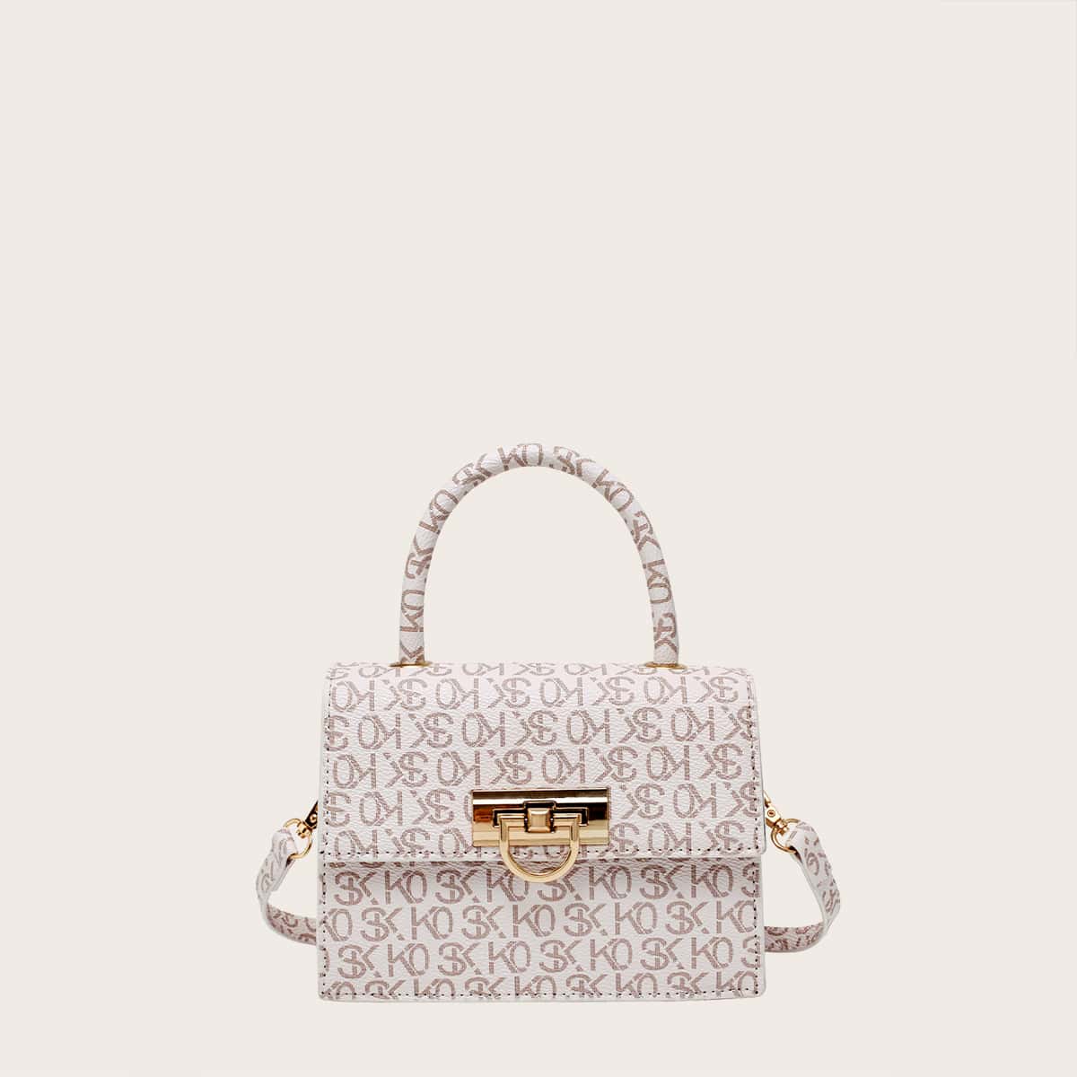 

Letter Graphic Satchel Bag, Beige