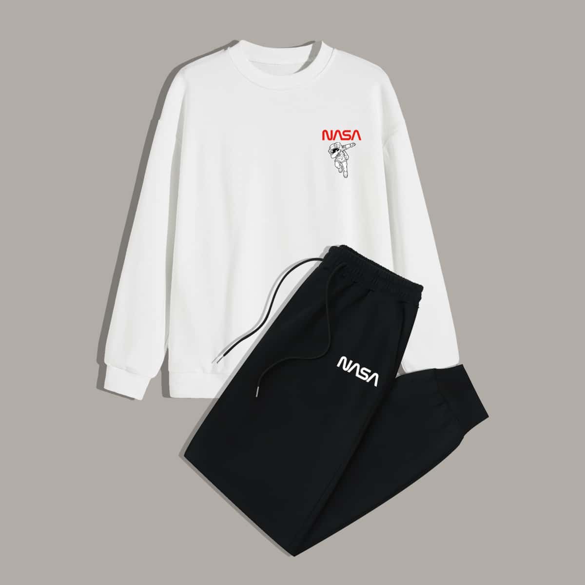 

Guys Letter Graphic Sweatshirt & Drawstring Pants, Black and white
