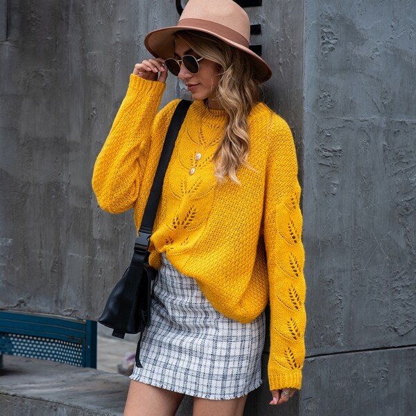 

Solid Drop Shoulder Oversized Sweater, Yellow