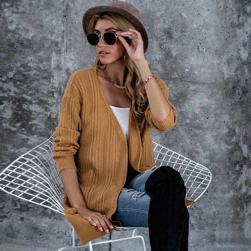 

Cable Knit Open Front Longline Cardigan, Camel