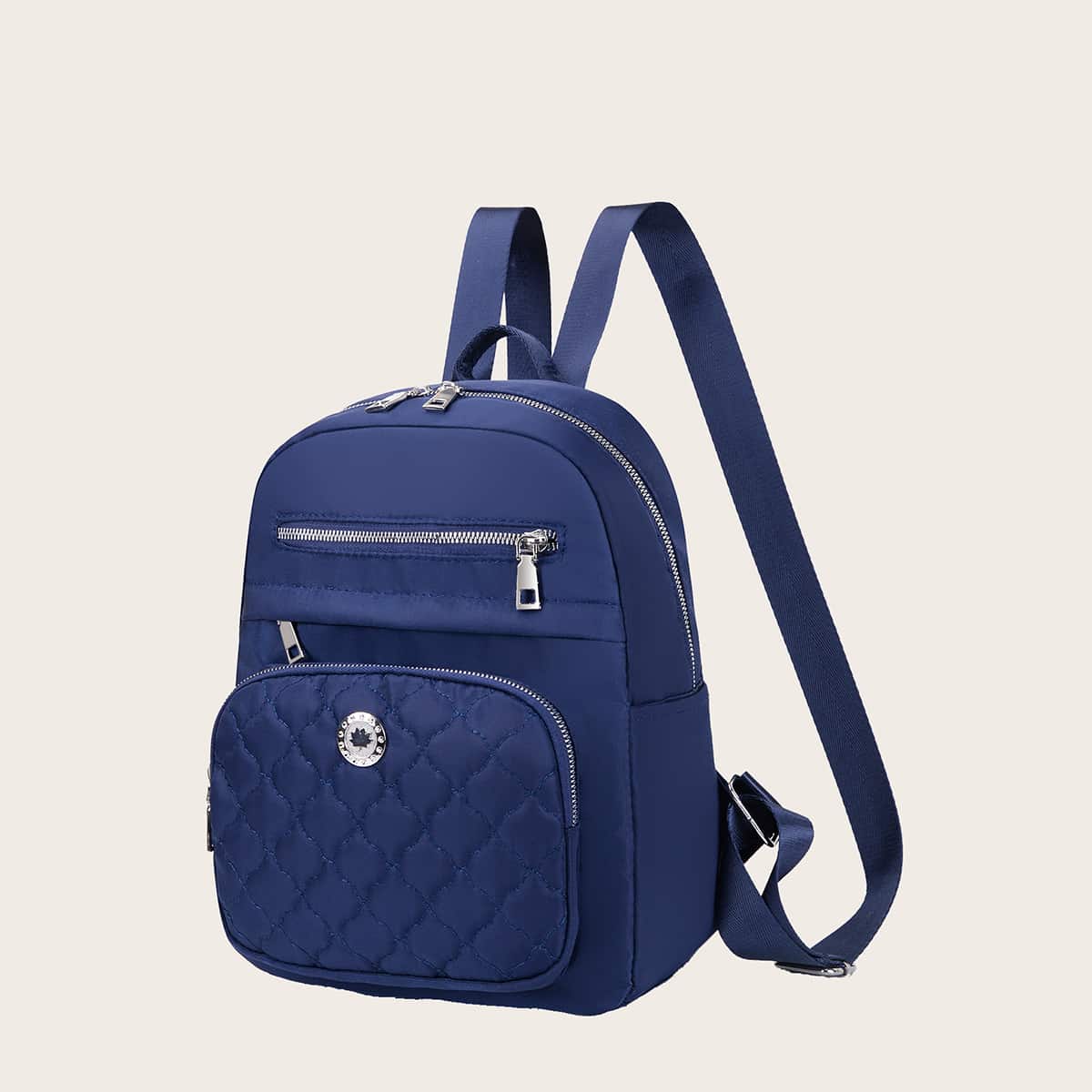 

Quilted Pocket Front Backpack, Blue