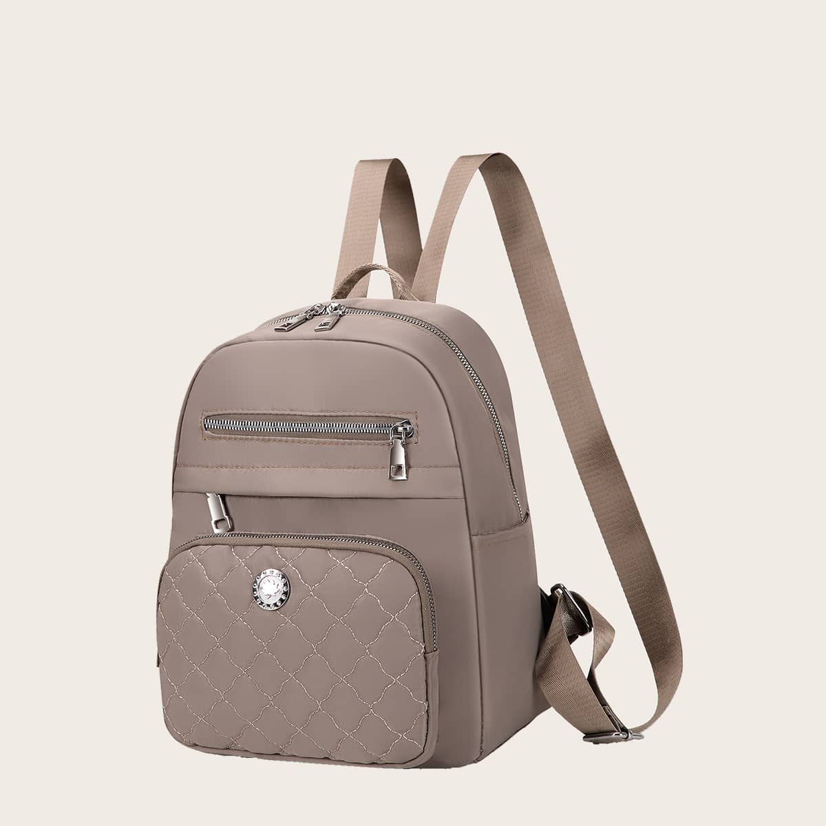 

Quilted Pocket Front Backpack, Khaki