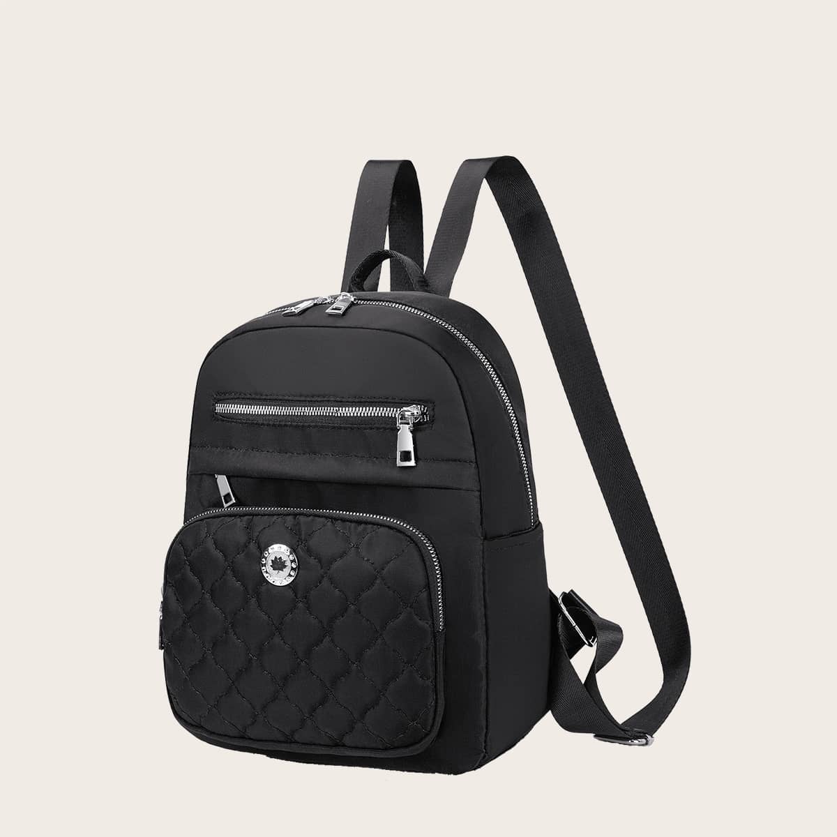

Quilted Pocket Front Backpack, Black