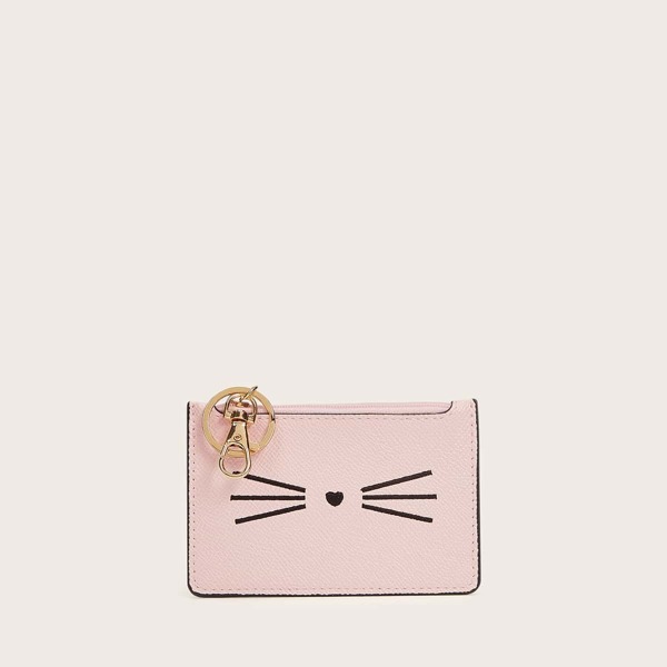 

Embroidered Purse With Card Holder, Pink