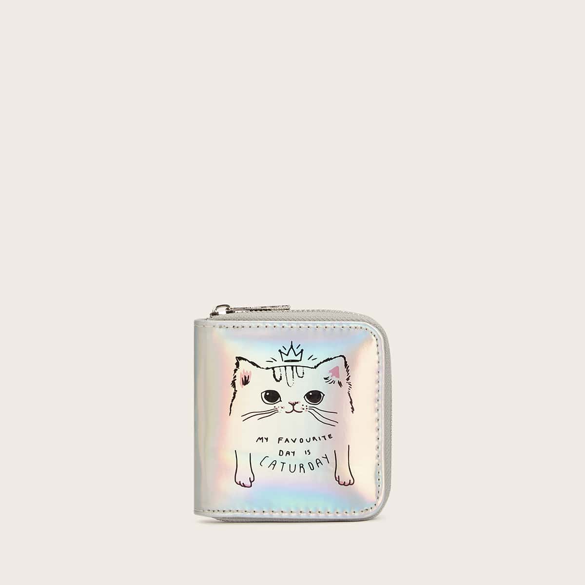 

Cat Graphic Holographic Purse, Multicolor