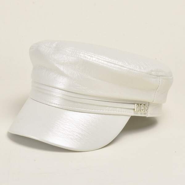 

Rhinestone Letter Decor Baker Boy Cap, Beige