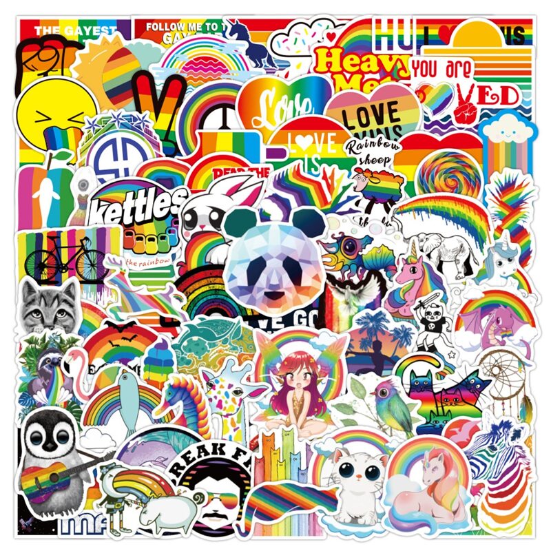

100pcs Rainbow & Cartoon Pattern Sticker, Multicolor