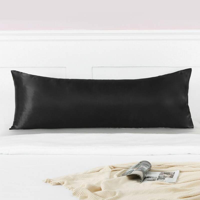 

1pc Solid Satin Long Pillow Cover, Black