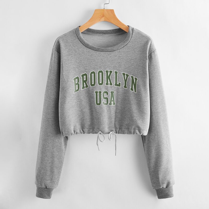 

Letter Graphic Crop Sweatshirt, Grey