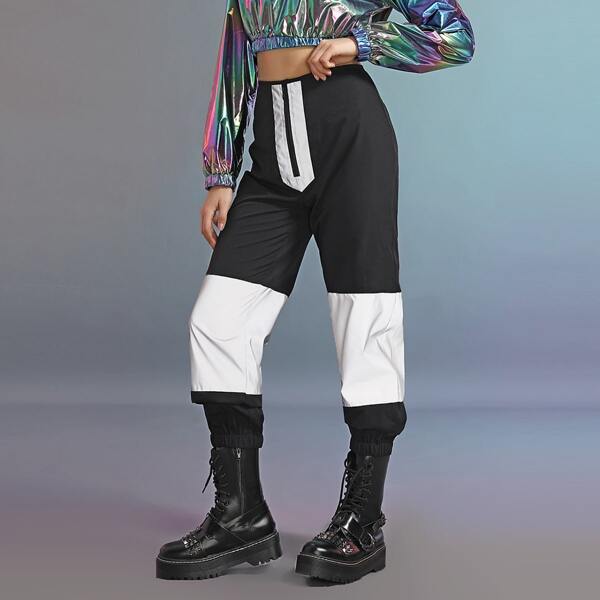 

Colorblock Zip Fly Windbreaker Jogger, Black and white