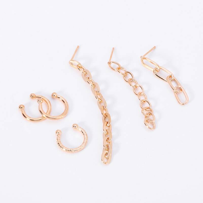 

6pcs Chain Design Earrings, Gold