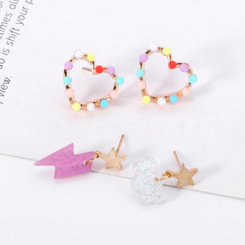 

2pairs Heart & Star Shaped Earrings, Multicolor
