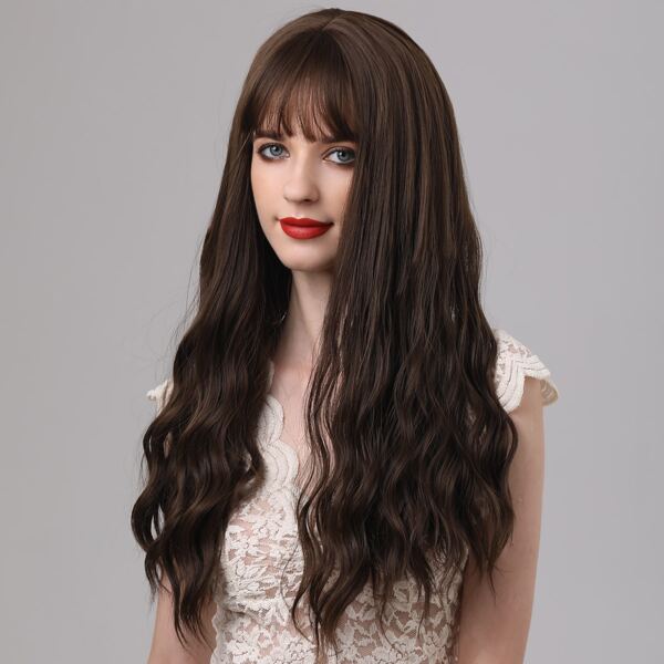 

Long Curly Wig With Bang, Brown