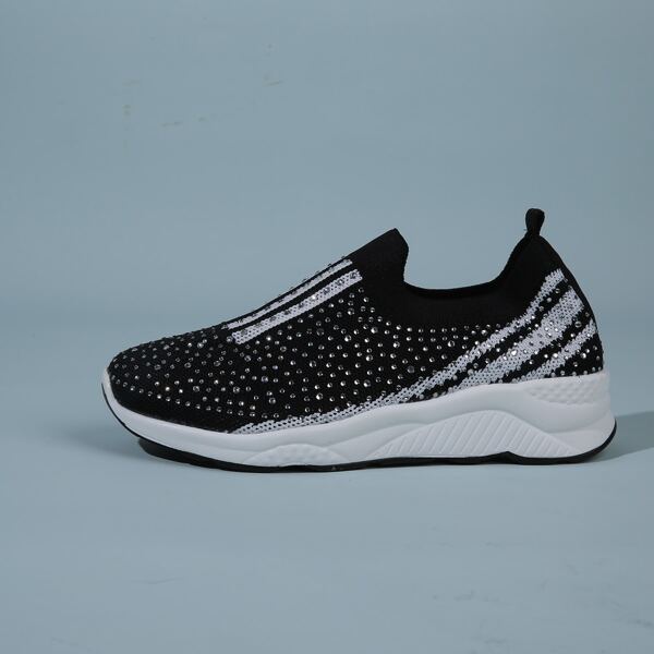 

Allover Rhinestone Decor Slip On Sneakers, Black