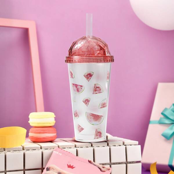 

Watermelon Print Straw Cup, Red
