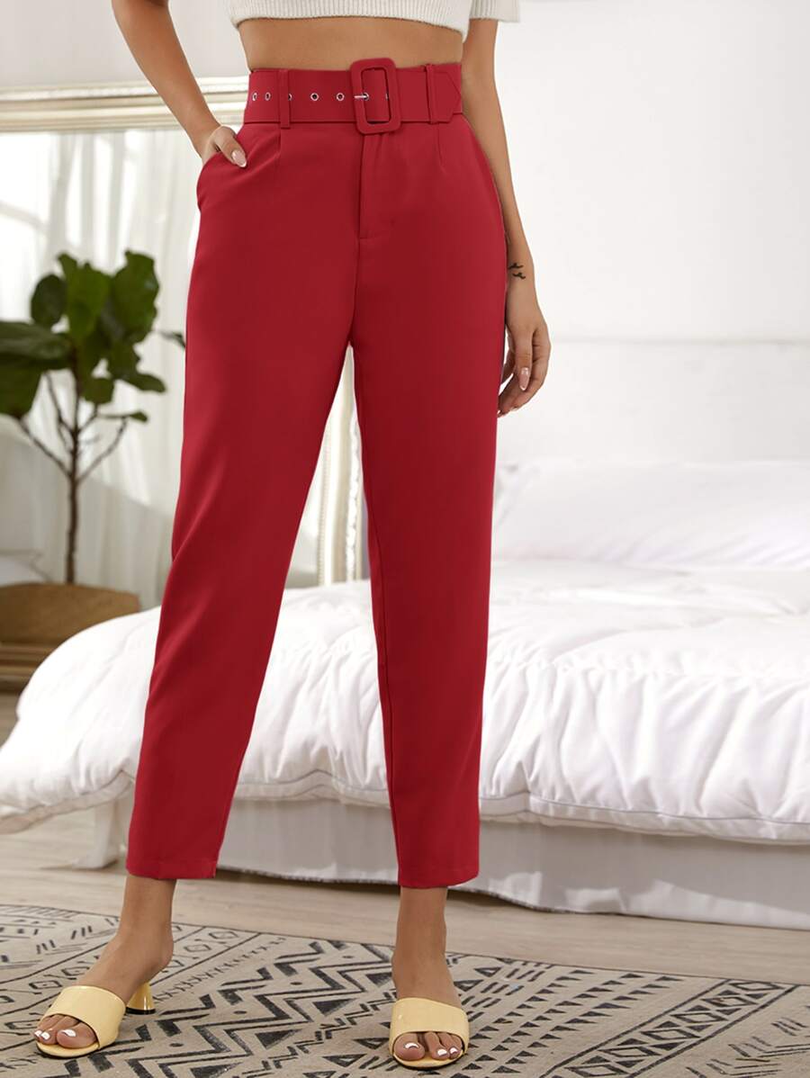 SHEIN Essnce Pantalones cortos con cordón - Rojo - Ver 1