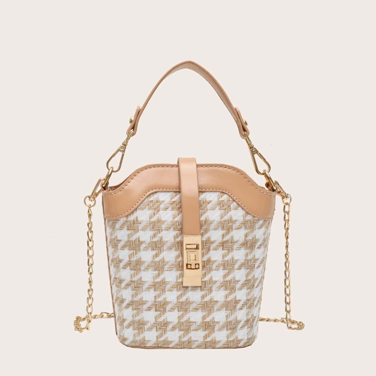 

Houndstooth Chain Satchel Bag, Multicolor