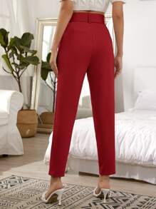 SHEIN Essnce Pantalones cortos con cordón - Rojo - Ver 2