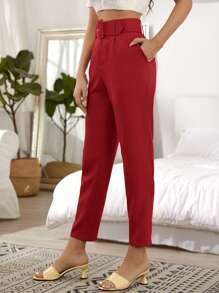 SHEIN Essnce Pantalones cortos con cordón - Rojo - Ver 3