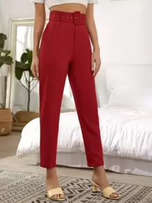 SHEIN Essnce Pantalones cortos con cordón - Rojo - Ver 4