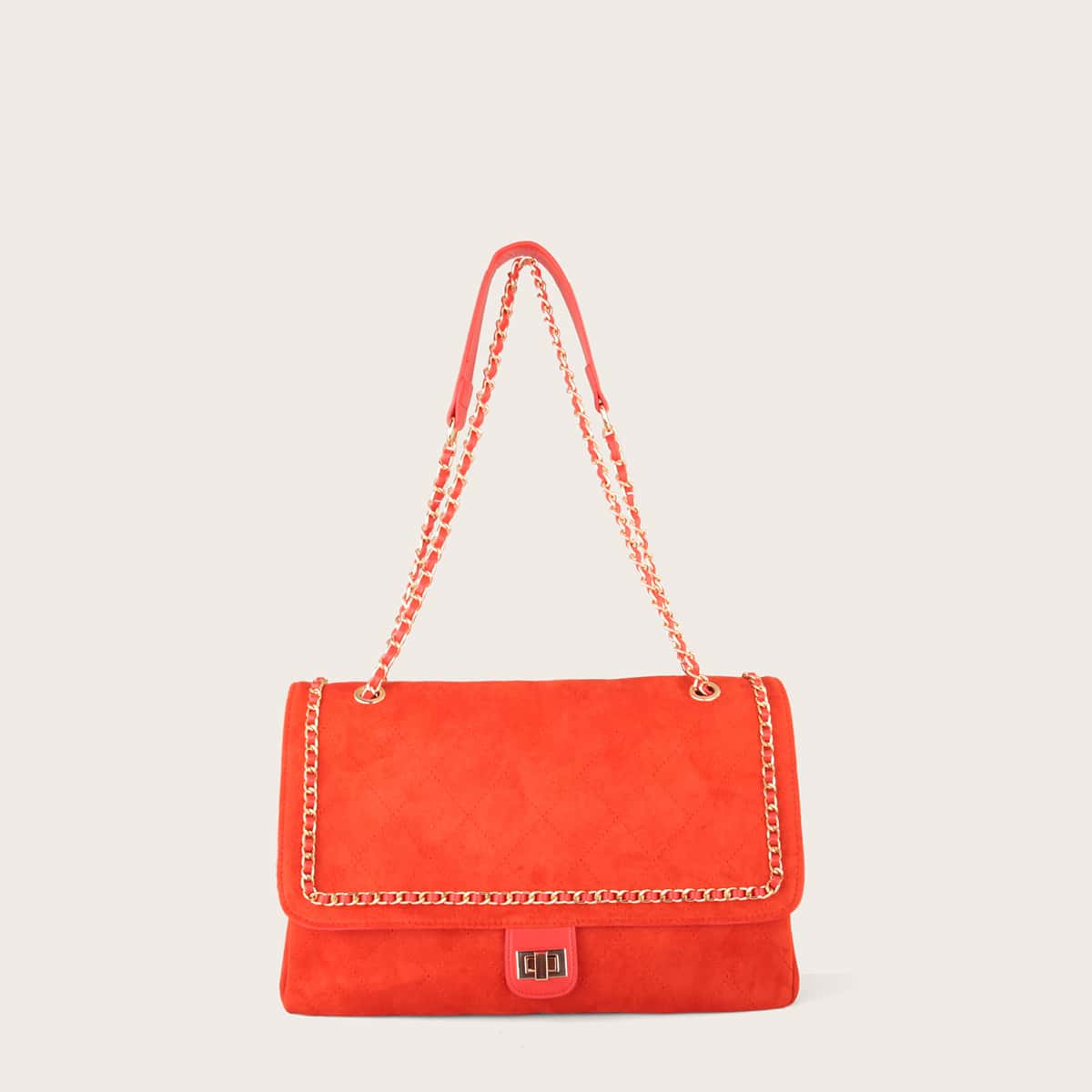 

Chain Decor Turn-Lock Tote Bag, Orange
