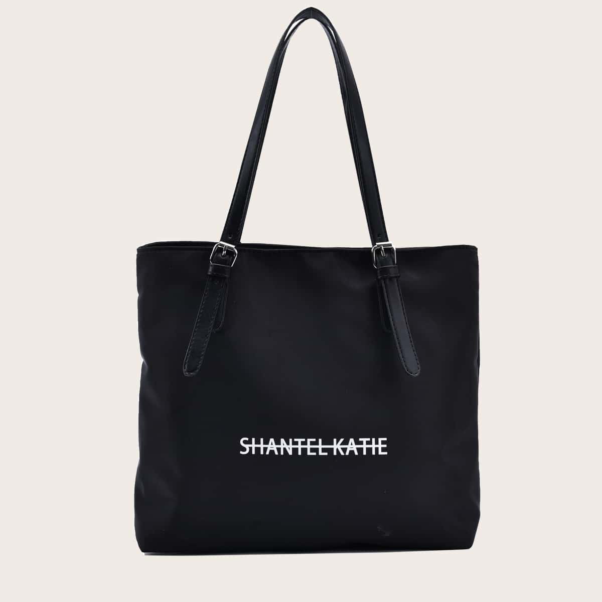 

Letter Graphic Tote Bag, Black