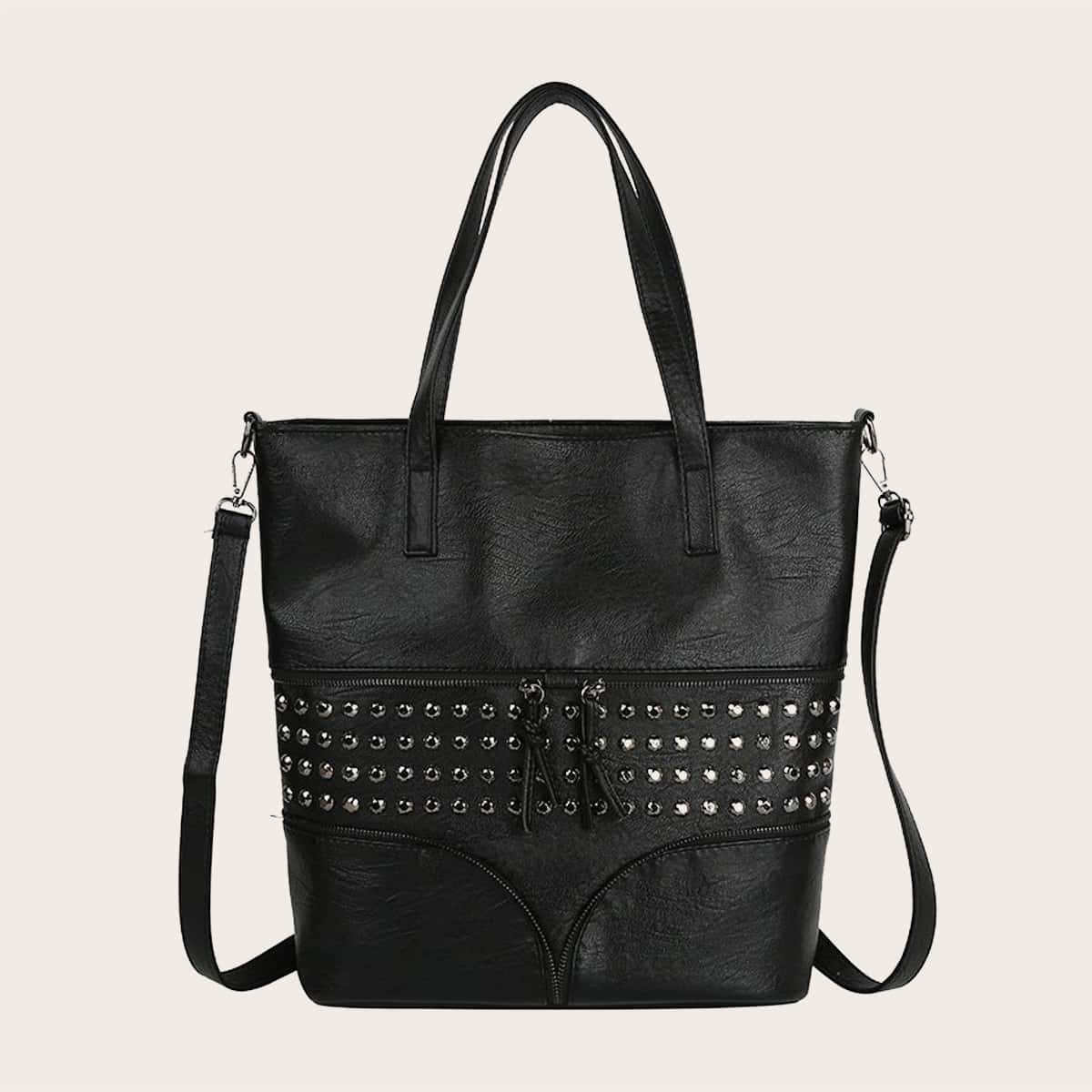

Studded Decor Tote Bag, Black