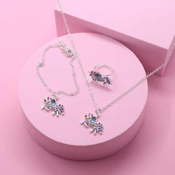 

3pcs Toddler Girls Unicorn Decor Jewelry Set, Multicolor