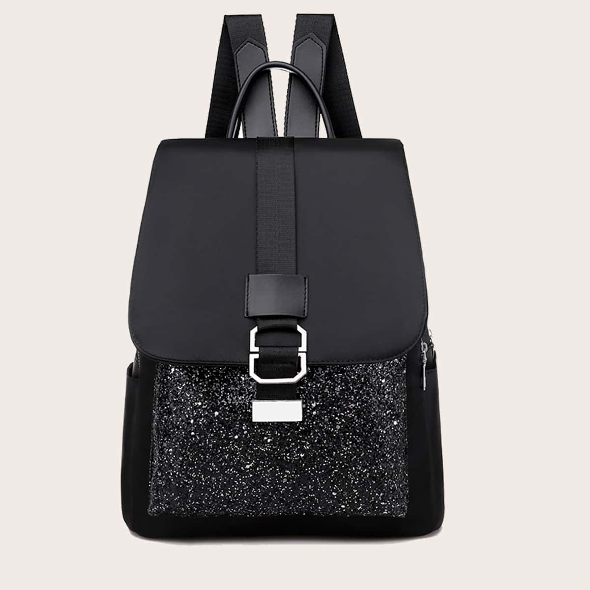 

Glitter Decor Backpack, Black