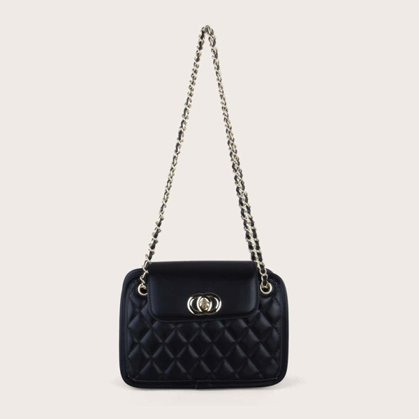 

Quilted Chain Crossbody Bag, Black