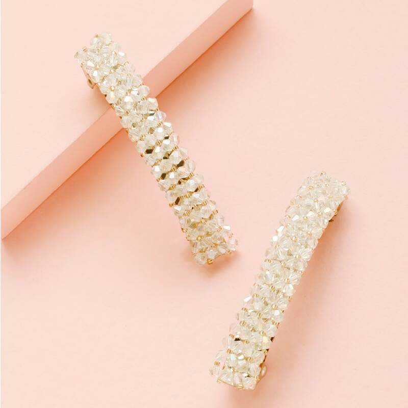 

2pcs Crystal Beaded Hair Clip, White
