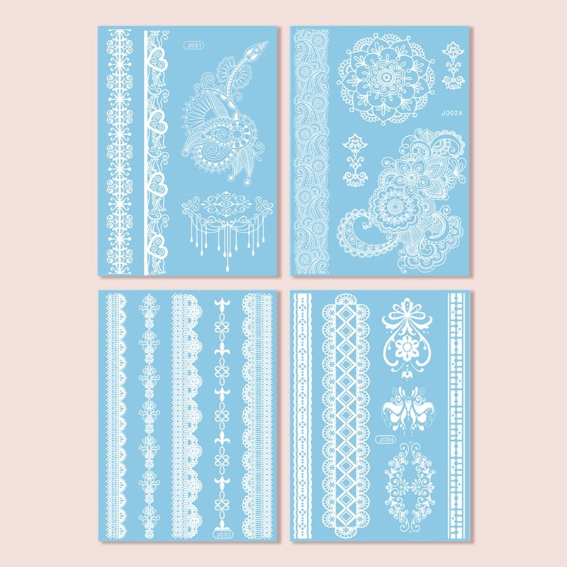 

4sheets Lace Flower Tattoo Sticker, White