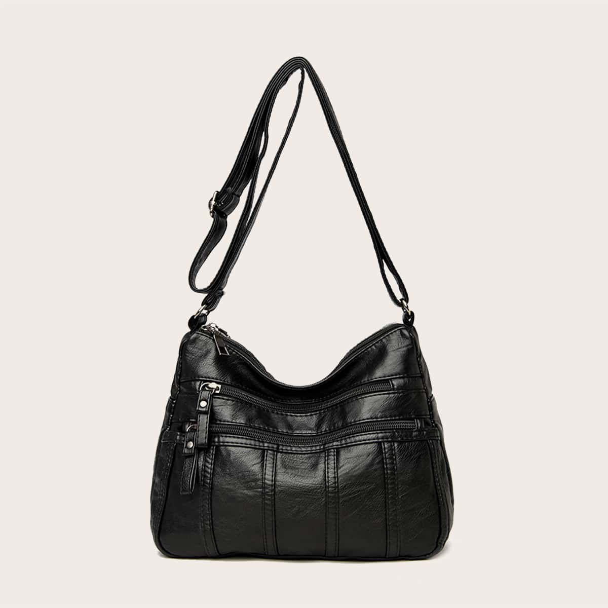 

Zip Front Crossbody Bag, Black