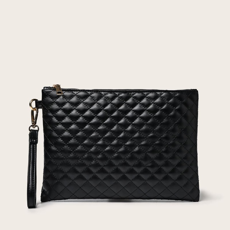 

Quilted Clutch Bag With Wristlet, Black