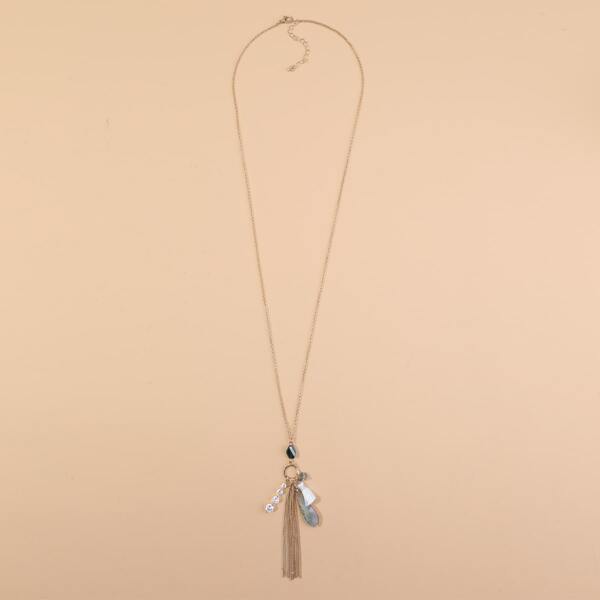 

Rhinestone & Tassel Decor Necklace, Green
