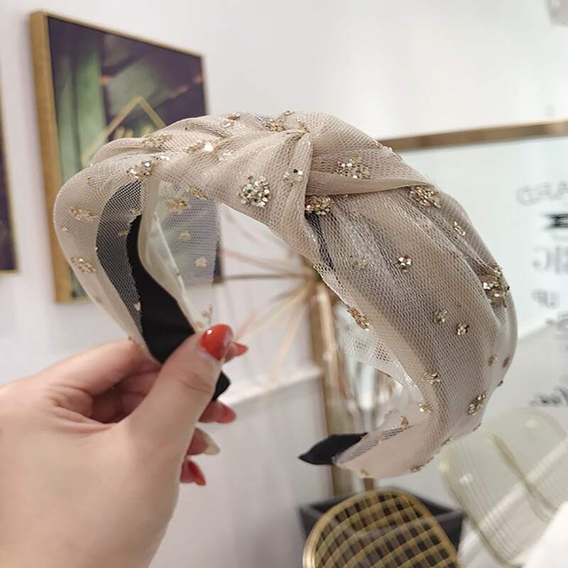 

Sequin Mesh Hair Hoop, Beige