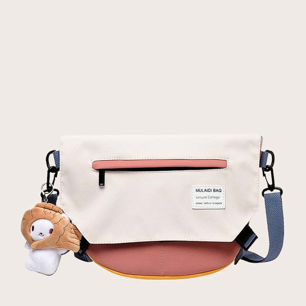 

Girls Colorblock Crossbody Bag With Bag Charm, Pink