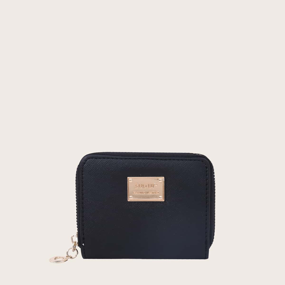

Metal Decor Zip Around Purse, Black