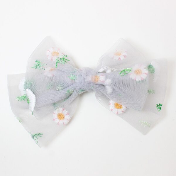

Toddler Girls Flower Embroidery Hair Clip, Grey